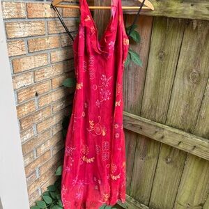 Frederick's of Hollywood Y2K Red Floral Backless Dress